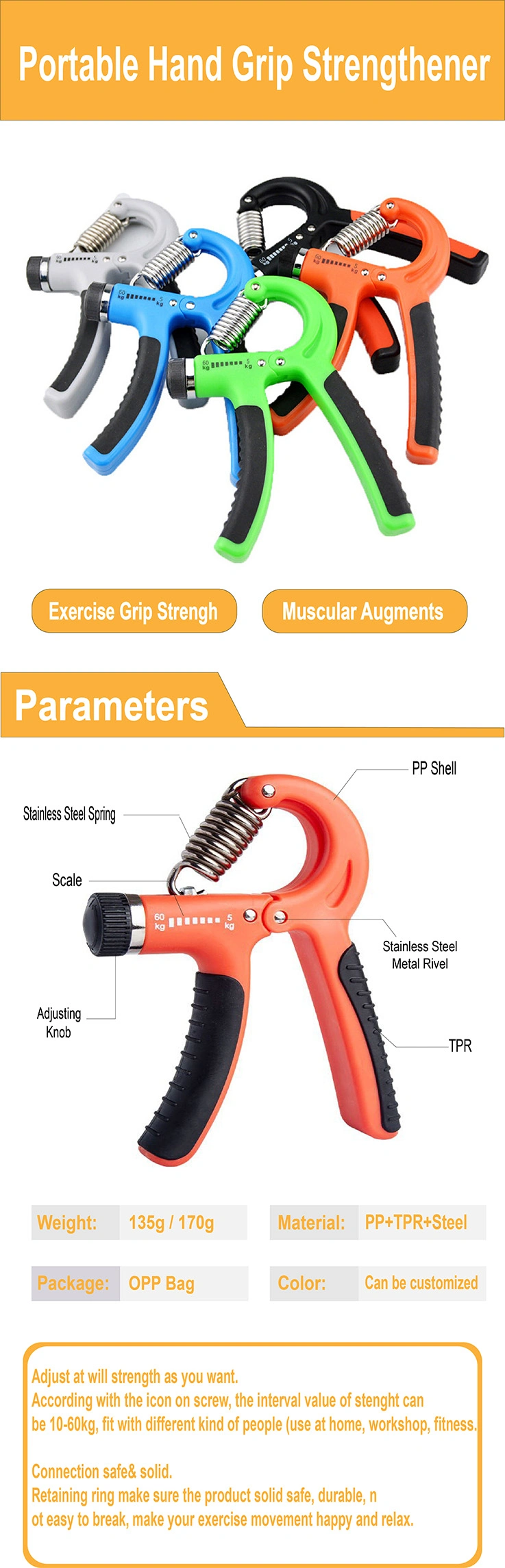 Multi Colors Non-Slip Hand Grip Strengthener Exercises Strengthener Adjustable Hand Grips